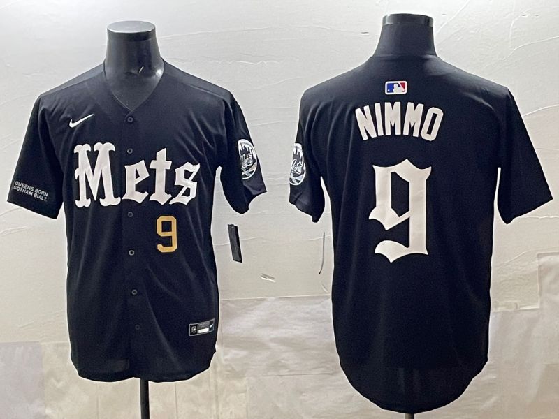 Men 2025 New York Mets #9 Nimmo Black Five generations Joint Name Nike MLB Jersey style 7